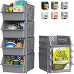 Skywin Plastic Stackable Storage Bins for Pantry - Stackable Bins For Organizing Food, Kitchen, and Bathroom Essentials (Grey)