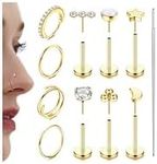 ADRAMATA Nose Rings Nose Studs Surgical Steel Nose Piercing Hoop Threadless Push in Labret Piercing Medusa Lip Piercing Flat Back Cartilage Earrings Conch Tragus Helix Piercing Jewellery Gold/Silver