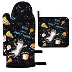 OSAM SPACE Funny Cat Oven Mitts and Pot Holders Sets of 3 Heat Resistant Kitchen Oven Mitts Gloves Non Slip Hot Pads for Backing Grilling BBQ Cooking