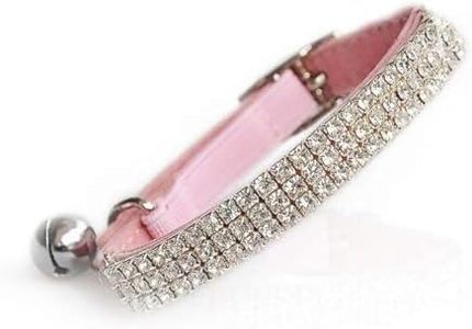 CHUKCHI Soft Velvet Safe Kitten Collar Adjustable Bling Diamante with Bells,11 inch for Small Dogs and Cats (Pink)