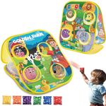 2-in-1 Outdoor Toss Game Toys for Toddler with Fruit Bean Bags & Sticky Balls, Cool 2 3 4 5 Year Old Boys Girls Birthday Gifts, Fun Farm & Zoo Cornhole Game Set for Kids Sports Outdoor Play