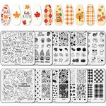 Whaline 10 Sheet Fall Nail Art Stamping Plates Kit Happy Thanksgiving Pumpkins Maple Leaf Gnome Plaid Autumn Blessings Collection Nail Art Plate for Autumn Thanksgiving Nail Art Design DIY Print