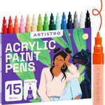 ARTISTRO 15 Acrylic Paint Pens, Paiting set for Rock Painting, Stone, Ceramic, Glass, Wood, Metal, Fabric, Canvas Pebbles. Set of 15 Acrylic Paint Markers Water-Based Extra-Fine Tip 0.7mm