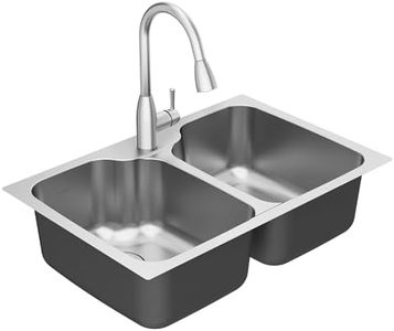 American Standard 20DB.332211L.075 Fairacres 33 x 22-Inch Stainless Steel 1-Hole Dual Mount Double Bowl Kitchen Sink with Pull-Down Faucet