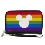 Buckle-Down PU Zip Around Wallet Rectangle Mickey Mouse Pride Ears Icon Rainbow Stripe Multi Color, Mickey Mouse, 7.5"x4.5", Casual