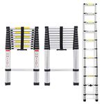 Telescopic Ladder 3.2m 10.5Ft Aluminium Lightweight Portable Max Load 330lbs 11 Steps Extendable Foldable Ladder for DIY Home Work Builder Garden Office Loft Attic