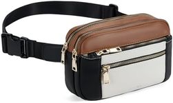 Telena Fanny Packs for Women Cross Body Bag Leather Belt Bag Fashionable Waist Bag with Adjustable Strap Black Brown with Beige