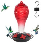 Diaboloro Hummingbird Feeder, Glass Hummingbird Feeders for Outdoors Hanging Ant and Bee Proof, Ant Moat & 5 Flower Feeding Ports, Rustproof, Leakproof, Netted Flower Bud Shape Bottle, Red