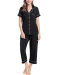 Joyaria Capri Pajamas Set for Women Cooling Summer Pjs Bttton Up Light Sleepwear Moisture Wicking Loungewear(Black, Large)