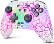 Wireless Switch Controller for Switch/Lite/OLED - Rechargeable, Programmable 1000mAh Pro Controller, 10 RGB Light Wired PC Game Joysticks, White