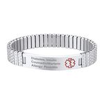 Supcare Personalized Medical Alert Bracelet for Men Stainless Steel Custom Diabetic ID Emergency Identification Engraved Bangle Bracelet Jewelry for Elderly/Doctors/Nurses