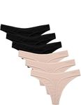 Ekouaer Seamless Thongs for Women No Show Thong Stretch Breathable Panties Invisible Hipster Underwear 6 Pack (Medium)
