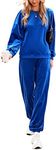 Beyove Velour Sweatsuits for Women Fall Pullover Sweater Top & Long Pants Set Warm Up Suits with Pockets Royal Blue L