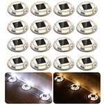 Solar Driveway Lights Dock Lights Waterproof 16 Pack, 2 Colors in 1 Outdoor LED Solar Deck Lights, Solar Powered Walk Way Lights Road Marker for Warning Stair Pathway Patio(Warm & Cool)