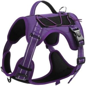 Dog Harness with Handle, Tactical Dog Harness Vest for Large, Medium Dogs, No Pull, Adjustable, Reflective, Military Dog Vest, Harness for Walking, Hiking (Purple, Large)