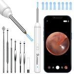 VITCOCO Ear Wax Removal, 1920P FHD Wireless Otoscope Earwax Removal Tool, WiFi Ear Endoscope with LED Lights, 3mm Mini Visual Ear Inspection Camera Silicone Ear Pick for Adults Kids Pets (Light White