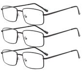 Eyekepper 3-pack Readers Men Rectangular Spring Temple Large Metal Reading Glasses - Black +1.75