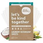 Kind Laundry Detergent Sheets, All Natural Travel Friendly Biodegradable Washing Eco Soap Strips and Chemical Free Formulation with Strong Cleaning Power, Fragrance Free (60 Loads)