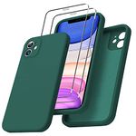 For iPhone 11 Case with Screen Protector,iPhone11 Phone Case 6.1 inch +2 Pack Tempered Glass, Liquid Silicone Soft Gel Rubber Cover [Square Edge] [Full Body] Shockproof Protective Phonecase,Pine Green