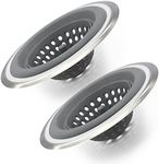 Stainless Silicone Kitchen Set of 2 Sink Strainer, Flexible Silicone Kitchen Sink Drainers, Large Wide Rim 4.5 inch Diameter (Grey)