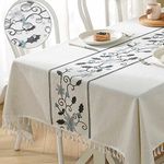 TEWENE Table Cloth, Rectangle Tablecloth Water Resistant Tablecloth Linen Tablecloth Embroidery Tablecloth Wrinkle Free for Dinning Table (Rectangle/Oblong, 55''x120'',10-12 Seats, Grey Flower)