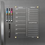 Magnetic Acrylic Week, Menu & Shopping List for Fridge, Includes 4 magnetic wet-erase markers for Refrigerator, 9" X 12".