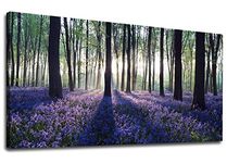 Forest Canvas Wall Art Woods Sunset Purple Lavender Large Green Trees Scenery Nature Picture Prints Modern Canvas Artwork Contemporary Wall Art for Bedroom Living Room Home Office Wall Decor 24" x 48"