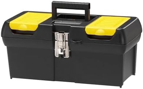 STANLEY Toolbox with Metal Latch, 2 Lid Organisers for Small Parts, Portable Tote Tray for Tools, 16 Inch, 1-92-065