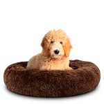 The Dog’s Bed Sound Sleep Donut Dog Bed, Large Brown Plush Removable Cover Calming Nest Bed