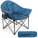 ALPHA CAMP Camping Folding Moon Chair XXL Folding Chair for Adults Heavy Duty Camp Chair with Portable Carry Bag and Cup Holder(Dark Blue)