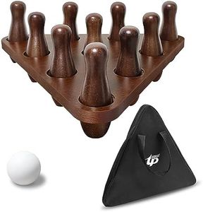 ZGDQ Shuffleboard Bowling Pin Set Include 10 Pcs Hardwood Bowling Pins,Triangular Pinsetter Resin Bowling Ball & Carrying Bag, Fun for Shuffleboard Games (Walnut)