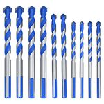 Aoyfuwell10 Pcs Tungsten Carbide Masonry Drill Bit Set, Tile Tip Drill Bits Set for Porcelain Ceramic Tile, Concrete, Brick Wall, Glass, Mirrors, Plastic, Masonry, Wood Drill Bits - 6mm/8mm/10mm/12mm