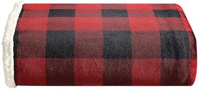 Eddie Bauer 216689 Cabin Plaid Flannel Sherpa Throw,Red