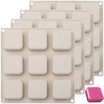 Hedume 4 Pack Silicone Soap Molds, 9 Cavities Square Soap Mold DIY Handmade Silicone Mold for Soap Making, Pudding, Muffin, Loaf, Brownie, Cornbread
