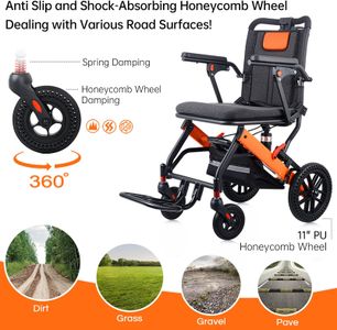 WISGING Ultra-Light Folding Wheelchair – Portable with Hand Brake, Travel Bag, Telescopic Handle