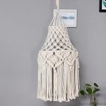 tms Cotton Macrame Handmade Chandelier | Boho Unique Lighting Lamp Shade Ceiling | Roof Hanging Jhumar Handcrafted for Living Bed Guest Room Gifting, Off-White-1 pcs