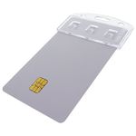 5 Pack - Vertical Half Card Badge Holder for Smart Cards (CHIP INSERT) PIV Common Access and Credit Cards - Crystal Clear Hard Polycarbonate Plastic - Heavy Duty Grippers Clamp Tight by Specialist ID