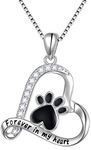 S925 Sterling Silver Puppy Dog Cat Pet Paw Print in Love Heart Pendant Necklace 18 inches