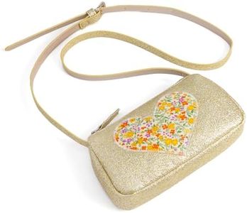 Sparkly Glitter Purse for Little Girls – Faux Leather with Floral Heart Appliqué – Zipper Closure & Adjustable Strap (Ages 3–8) Silver