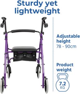 DAYS Lightweight Folding Rollator Walker – Adjustable Seat, Lockable Brakes, Racing Green, Medium
