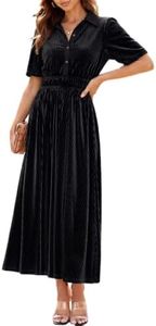 Sissyaki Womens Velvet Maxi Dress Fall Wedding Guest Dress Shirt Dress XL