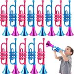 Cagemoga 14 Pieces 13 Inch Kids Trumpet Toy Plastic Metallic Trumpet Instrument Trumpet Noise Maker Toys for Boys and Girls Birthday Carnival New Year Parties and Events, 2 Colors
