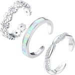 Milacolato 3Pcs Sterling Silver Toe Rings for Women Men Adjustable 925 Flower Twist Opal Band Toe Ring Summer Beach Open Danity Toe Rings Set Toe Jewelry Foot Jewelry Opal-silver