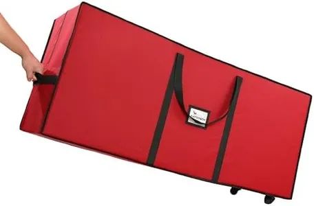 Sattiyrch Rolling Christmas Tree Storage Bag for 6-7.5ft Trees, 600D Heavy-Duty Canvas with Wheels, Wide Double-Zip Opening, Reinforced Multi-Handle, Label Window,45" x 15" x 20"