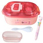 Pluspoint Stainless Steel Lunch Box For Kids Microwave Safe Insulated Tiffin Box Tableware Set Portable Containers Tiffin Box For School Boys, Girls (Unicorn-Pink) - 700 Ml