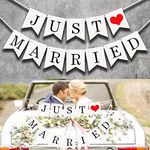 DWARFOO Just Married Car Decorations, Just Married Car Wedding Banner Car Decoration, Just Married Sign Banner Car Decorations Fit for Honeymoon Wedding, Photo Props and Car Decorations