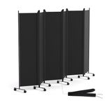 OUDUCK 6 Panel Room Divider Folding Privacy Screen, Freestanding Room Partition with Lockable Wheels, Portable Wall Divider for Room Separation, 119" W x 70" H, Black