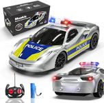 Muakiz Police Remote Control Cars for Kids Age 3 4 5 6+, 2.4G RC Car Toy with Remote Control for Boys Girls Kids RC Toy with Rechargeable Battery & Police Light, Silver