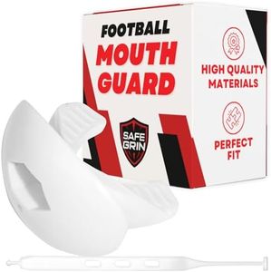 SafeGrin Football Mouth Guard with Strap – Upper & Lower Teeth Protection - Soft, Comfortable & Moldable Football Mouthguard for Braces with Strap - Perfect Lip Guard Mouthpiece for Adult & Youth