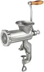 Weston #10 Manual Tinned Meat Grinder and Sausage Stuffer, 4.5mm & 10mm plates, + 3 sausage funnels,SAdjustable Burrs, Portable,Silver, 36-1001-W
